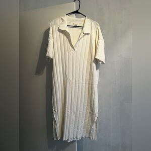 H&M White Ribbed Polo Midi Dress